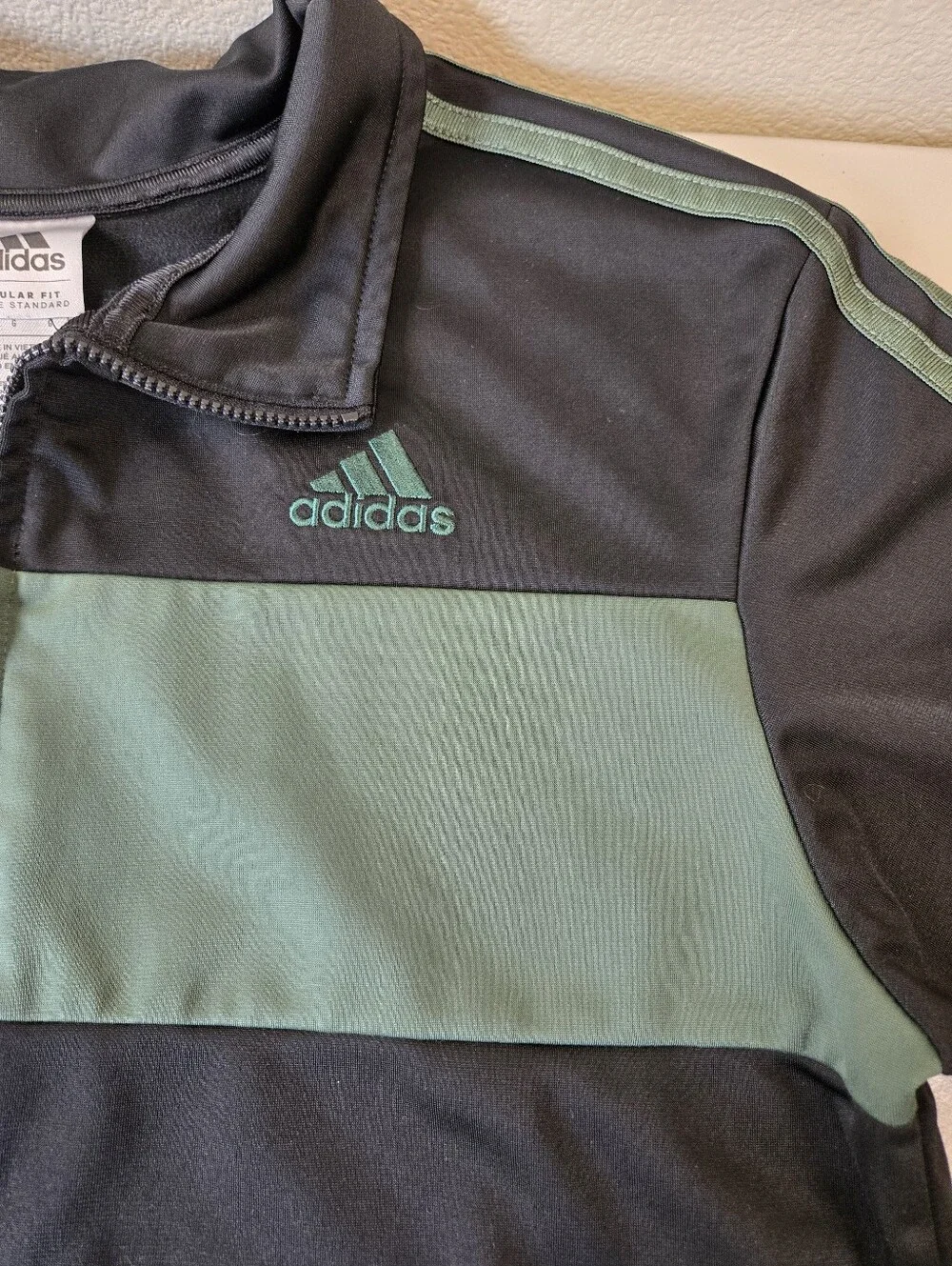 Adidas Black and Green Kids' Track Jacket Large 14/16